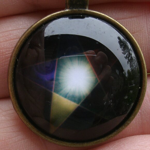 Pentacle Glass Cabochon Pendant Necklace - Picture 2 of 14